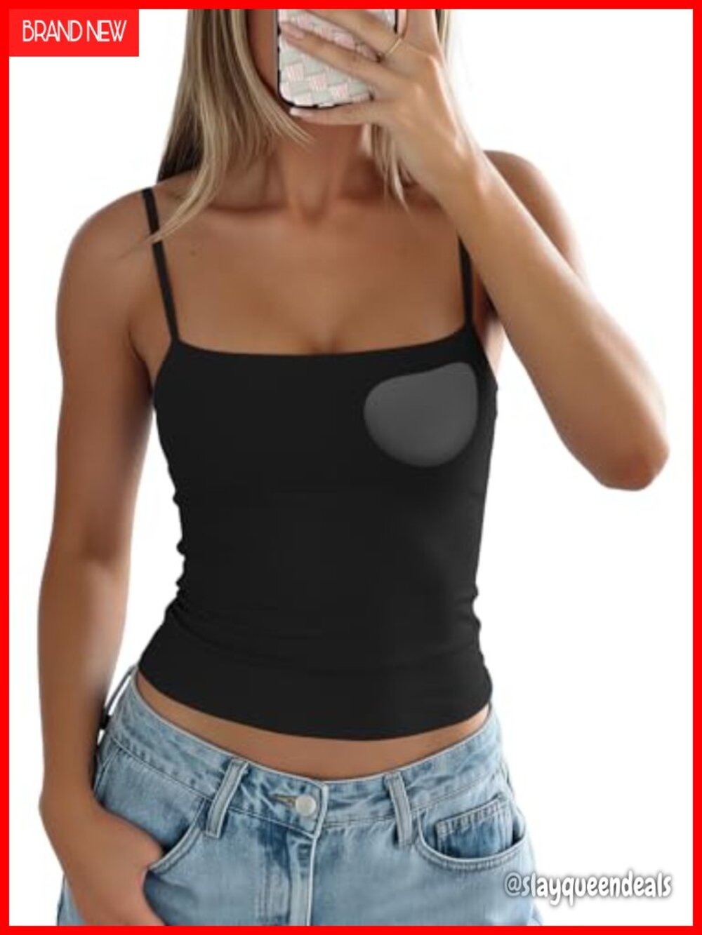 Women's Seamless Square Neck Crop Tank Top Built-in Bra